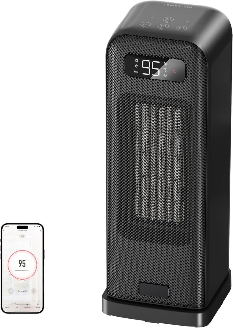 FLANUR Space Heaters for Indoor Use, Smart Portable Electric Heater with Thermostat, WiFi and Voice Control, 12H Timer, 4 Modes, 36dB 1500W PTC Ceramic Safety Heat for Office Bedroom Home 1Pack Black - Image 1